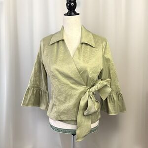 JR Nites by Caliendo Top 10 Wrap Jacket Bell Sleeve Green Evening‎ Party Shimmer